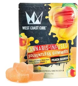 West Coast Cure - Peach Mango Flavored Solventless Gummies - 10x 10mg/gummy